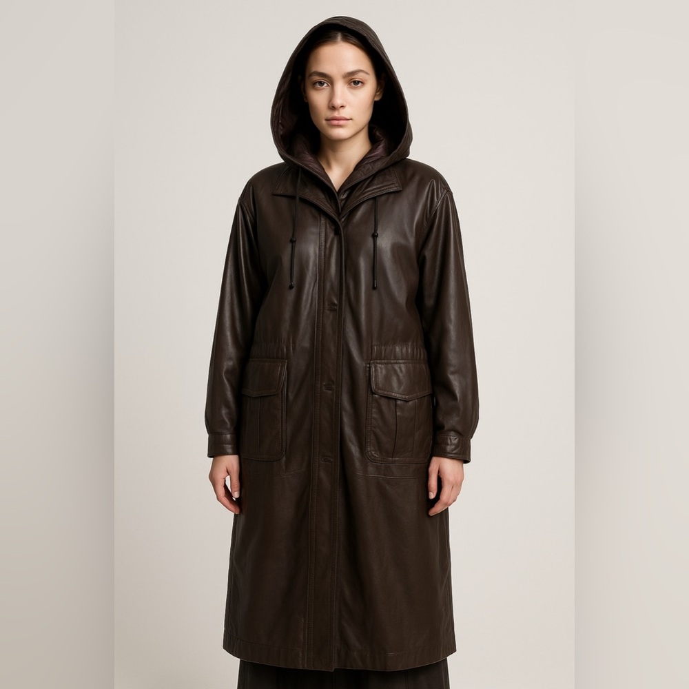 Vintage Authentic Valentino Full Length Luxury Leather Trench Coat Sz L Classic